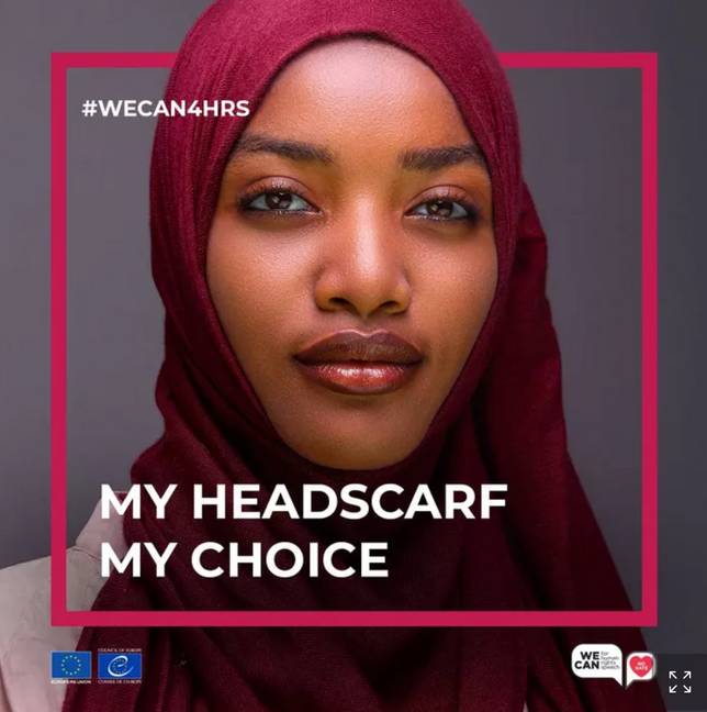海報上寫有「我的頭巾由我選擇」的標語