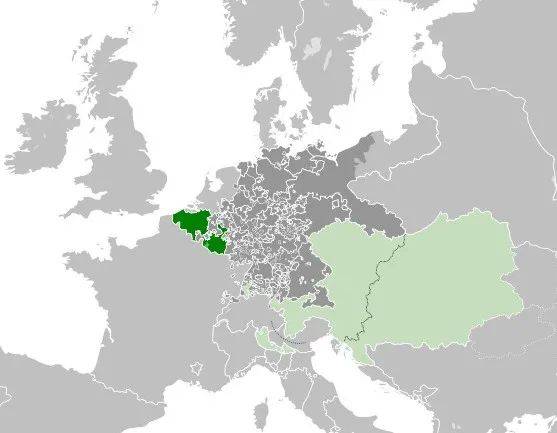 1789年的奧屬尼德蘭（深綠色）