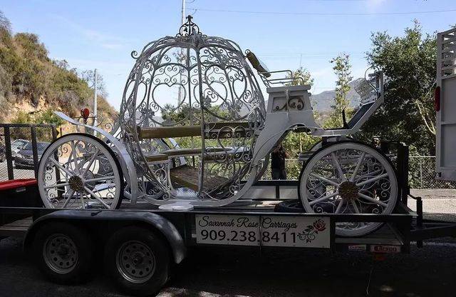 媒體還拍到了在婚禮前被運往現場的夢幻馬車