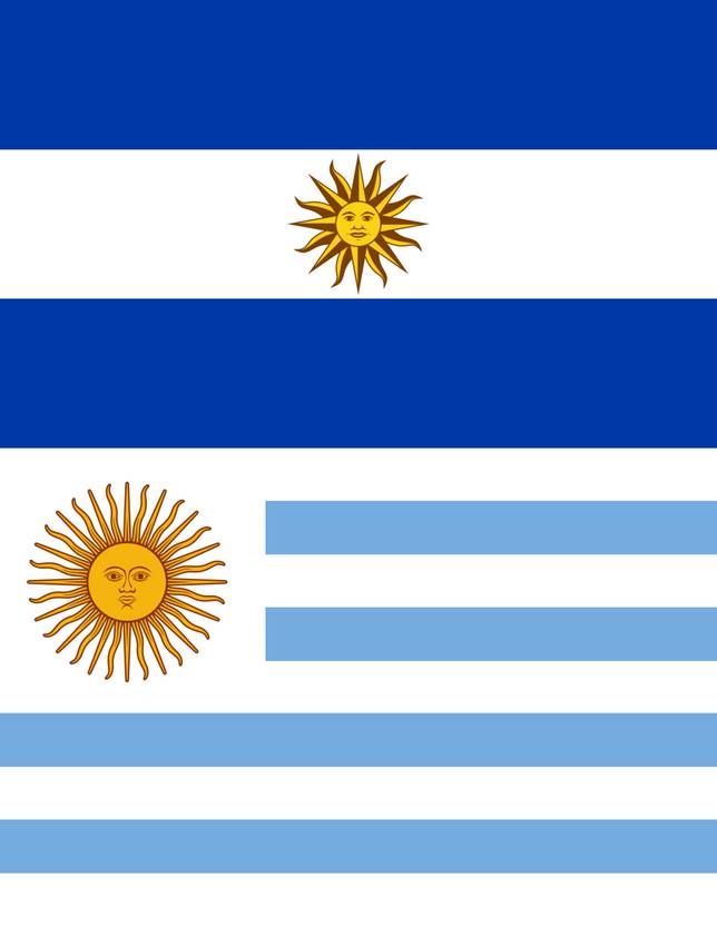 阿根廷國旗（上）和烏拉圭國旗（下）