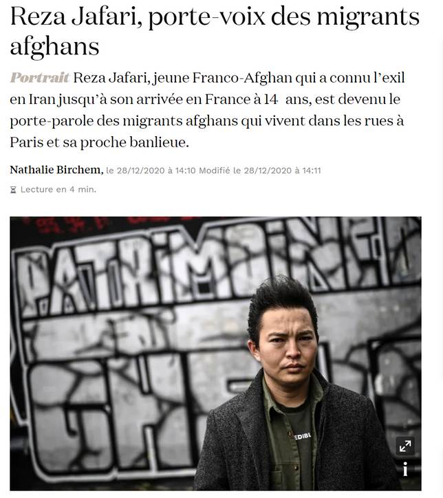 賈夫利14歲就來到法國，現成為流浪在巴黎的阿富汗難民發言人（法國十字架報截圖）