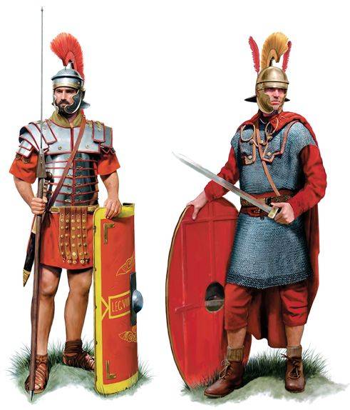 公元1 世紀—公元2 世紀，羅馬步兵羅馬重步兵採用了新式的分節式胸甲，這種盔甲在很多方面優於鍊甲。