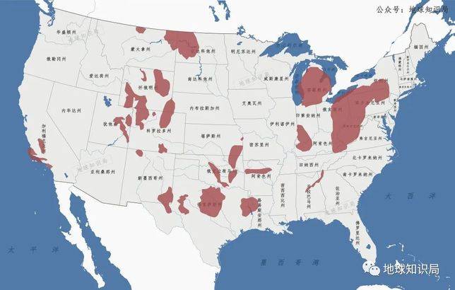 美國本土頁岩氣資源大致分佈（參考：eia）