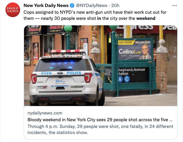 而其中一起槍擊案就發生在紐約皇后區一家酒吧