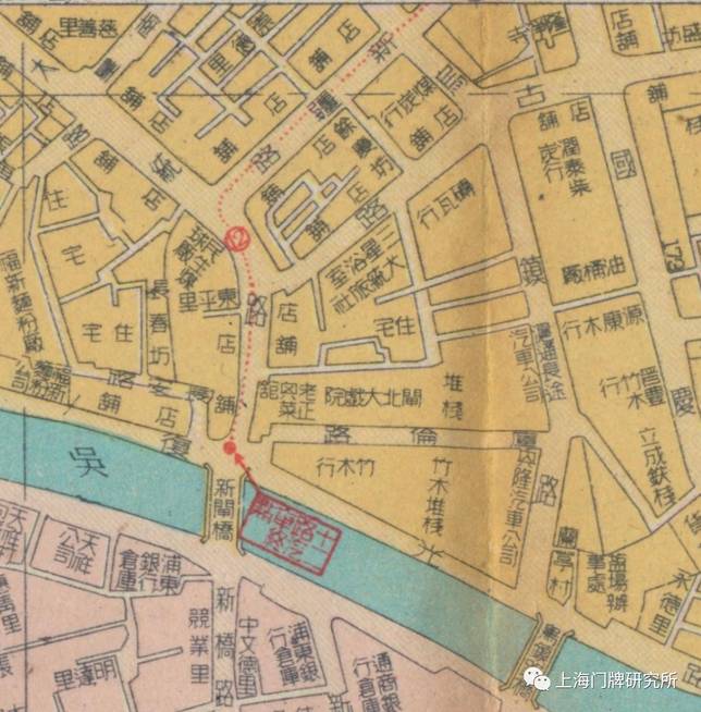1949年地圖：12路公共汽車新閘橋終點站